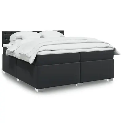 The Living Store Box spring postelja z vzmetnico črna 200x200 cm umetno usnje - Box Spring Postelja