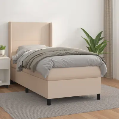 The Living Store Box spring postelja z vzmetnico kapučino 90x190 cm umetno usnje - Box Spring Postelja