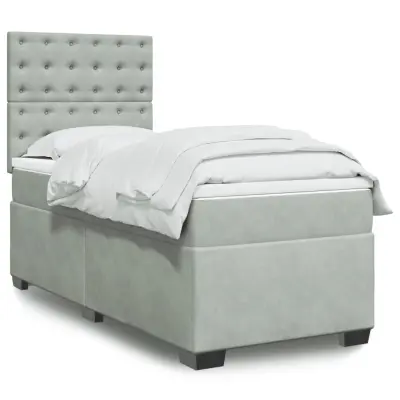 The Living Store Box spring postelja z vzmetnico svetlo siv 90x190 cm žamet - Box Spring Postelja
