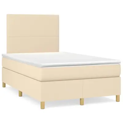 The Living Store Box spring postelja z vzmetnico LED krem 120x190 cm blago - Box Spring Postelja