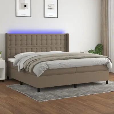 The Living Store Box spring postelja z vzmetnico LED taupe 200x200 cm blago - Box Spring Postelja