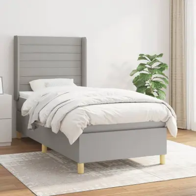 The Living Store Box spring postelja z vzmetnico svetlo siva 90x190 cm blago - Box Spring Postelja