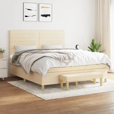 The Living Store Box spring postelja z vzmetnico krem 180x200 cm blago - Box Spring Postelja