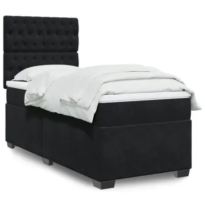 The Living Store Box spring postelja z vzmetnico črna 80x200 cm žamet - Box Spring Postelja