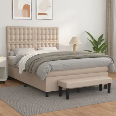 The Living Store Box spring postelja z vzmetnico kapučino 140x190cm umetno usnje - Box Spring Postelja