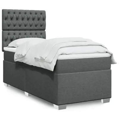 The Living Store Box spring postelja z vzmetnico temno siva 100x200 cm blago - Box Spring Postelja