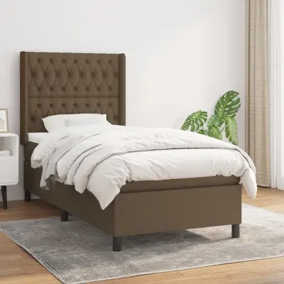 The Living Store Box spring postelja z vzmetnico temno rjava 90x200 cm blago - Box Spring Postelja