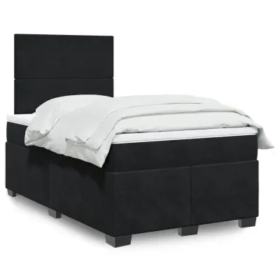 The Living Store Box spring postelja z vzmetnico črna 120x190 cm žamet - Box Spring Postelja