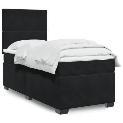 The Living Store Box spring postelja z vzmetnico črn 90x190 cm žamet - Box Spring Postelja