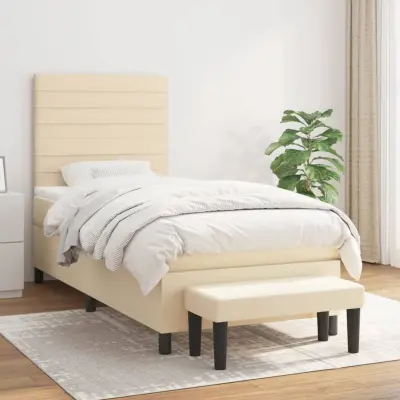 The Living Store Box spring postelja z vzmetnico krem 100x200 cm blago - Box Spring Postelja