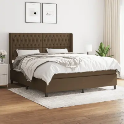 The Living Store Box spring postelja z vzmetnico temno rjava 180x200 cm blago - Box Spring Postelja