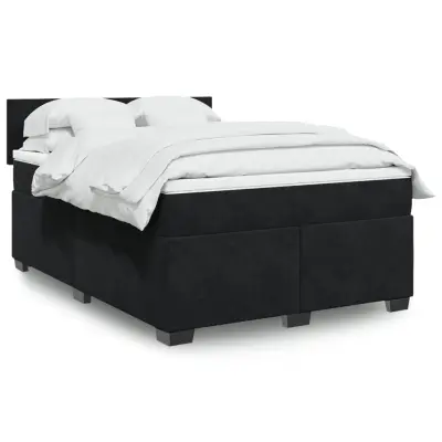 The Living Store Box spring posteljni z vzmetnico črn 140x190 cm žamet - Box Spring Postelja