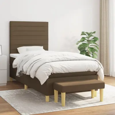 The Living Store Box spring postelja z vzmetnico temno rjava 90x200 cm blago - Box Spring Postelja