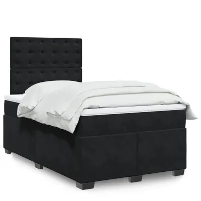 The Living Store Box spring postelja z vzmetnico črna 120x200 cm žamet - Box Spring Postelja