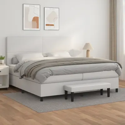 The Living Store Box spring postelja z vzmetnico bela 200x200 cm umetno usnje - Box Spring Postelja