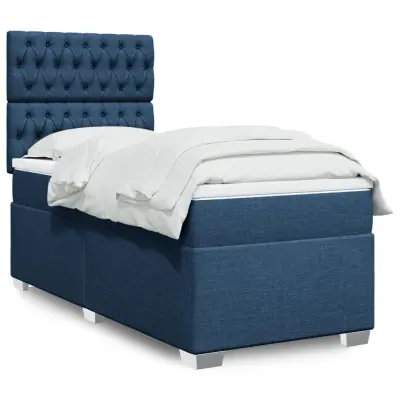 The Living Store Box spring postelja z vzmetnico modra 90x190 cm blago - Box Spring Postelja