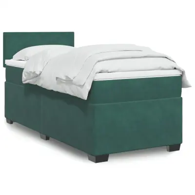 The Living Store Box spring postelja z vzmetnico temno zelena 100x200 cm žamet - Box Spring Postelja