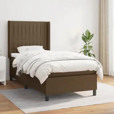 The Living Store Box spring postelja z vzmetnico temno rjav 90x190 cm blago - Box Spring Postelja