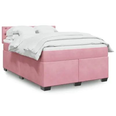 The Living Store Box spring postelja z vzmetnico roza 140x190 cm žamet - Box Spring Postelja