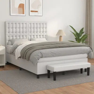 The Living Store Box spring postelja z vzmetnico bel 140x190 cm umetno usnje - Box Spring Postelja