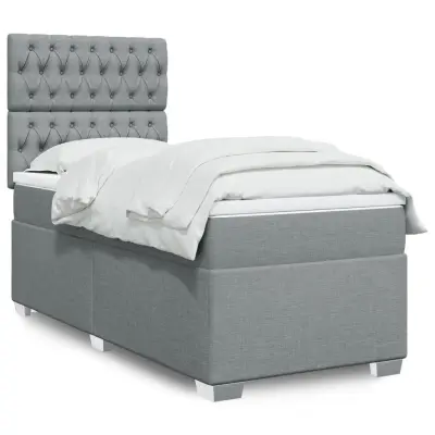 The Living Store Box spring postelja z vzmetnico svetlo siva 90x190 cm blago - Box Spring Postelja
