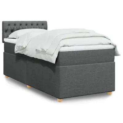 The Living Store Box spring postelja z vzmetnico temno siva 90x190 cm blago - Box Spring Postelja