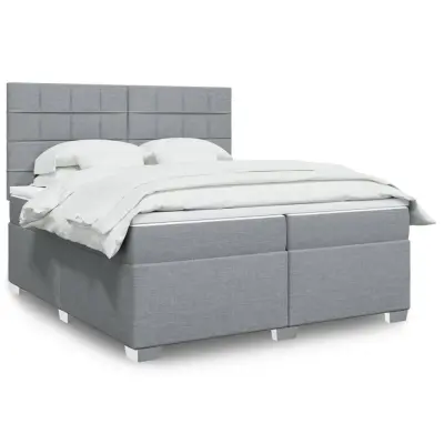 The Living Store Box spring postelja z vzmetnico svetlo siva 200x200 cm blago - Box Spring Postelja