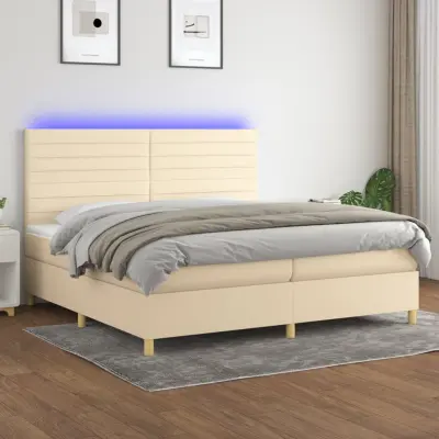 The Living Store Box spring postelja z vzmetnico LED krem 200x200 cm blago - Box Spring Postelja