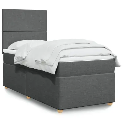 The Living Store Box spring postelja z vzmetnico temno siva 80x200 cm blago - Box Spring Postelja