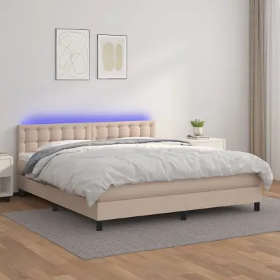 The Living Store Box spring postelja vzmetnico LED kapučino 180x200 cm um. usnje - Box Spring Postelja