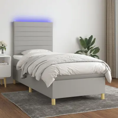 The Living Store Box spring postelja z vzmetnico LED svetlo siva 90x190 cm blago - Box Spring Postelja