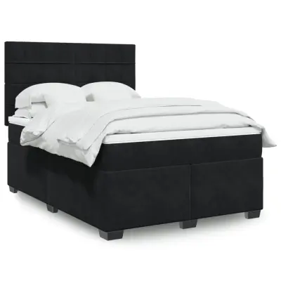 The Living Store Box spring posteljni z vzmetnico črn 140x190 cm žamet - Box Spring Postelja