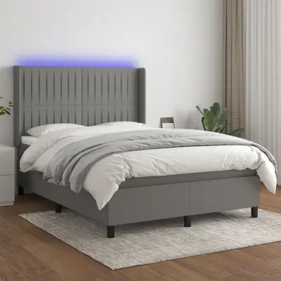 The Living Store Box spring postelja z vzmetnico LED temno siva 140x190 cm blago - Box Spring Postelja