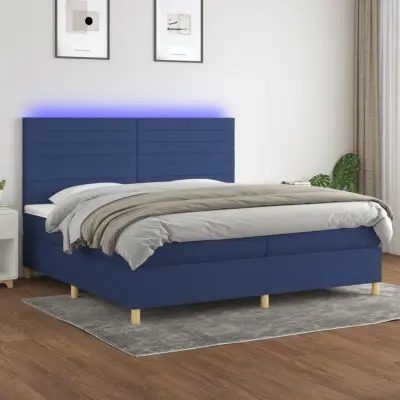 The Living Store Box spring postelja z vzmetnico LED modra 200x200 cm blago - Box Spring Postelja