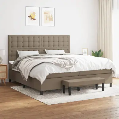 The Living Store Box spring postelja z vzmetnico taupe 200x200 cm blago - Box Spring Postelja
