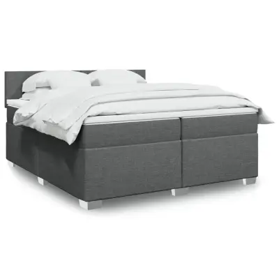 The Living Store Box spring postelja z vzmetnico temno siva 200x200 cm blago - Box Spring Postelja
