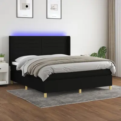 The Living Store Box spring postelja z vzmetnico LED črna 180x200 cm blago - Box Spring Postelja