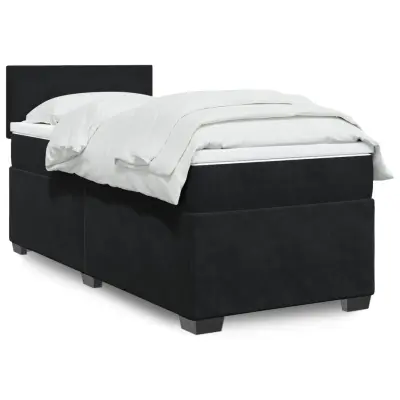 The Living Store Box spring postelja z vzmetnico črna 100x200 cm žamet - Box Spring Postelja