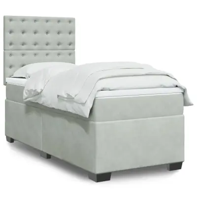 The Living Store Box spring postelja z vzmetnico svetlo siva 100x200 cm žamet - Box Spring Postelja