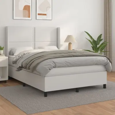 The Living Store Box spring postelja z vzmetnico bel 140x190 cm umetno usnje - Box Spring Postelja