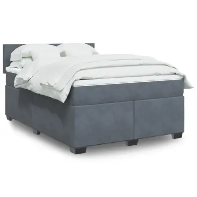 The Living Store Box spring postelja z vzmetnico temno siva 160x200 cm žamet - Box Spring Postelja