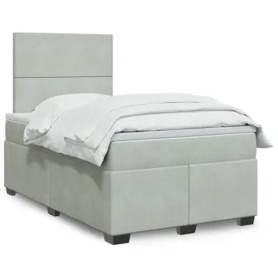 The Living Store Box spring postelja z vzmetnico svetlo siva 120x190 cm žamet - Box Spring Postelja