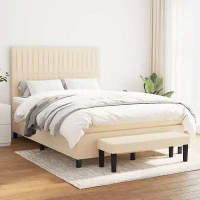 The Living Store Box spring postelja z vzmetnico krem 140x190 cm blago - Box Spring Postelja