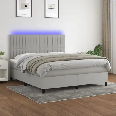The Living Store Box spring postelja z vzmetnico LED sv. siva 160x200 cm blago - Box Spring Postelja