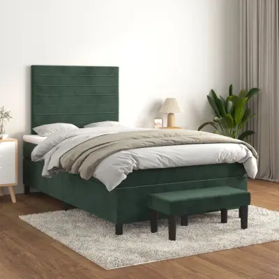 The Living Store Box spring postelja z vzmetnico temno zelena 120x200 cm žamet - Box Spring Postelja