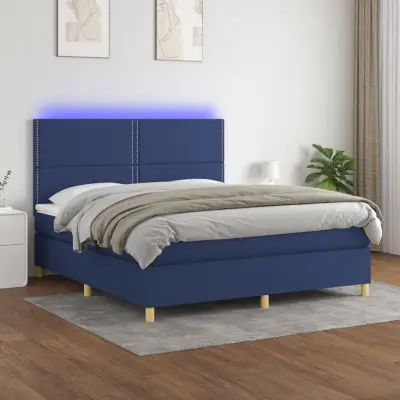 The Living Store Box spring postelja z vzmetnico LED modra 180x200 cm blago - Box Spring Postelja