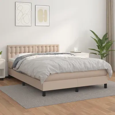 The Living Store Box spring postelja z vzmetnico kapučino 140x190cm umetno usnje - Box Spring Postelja