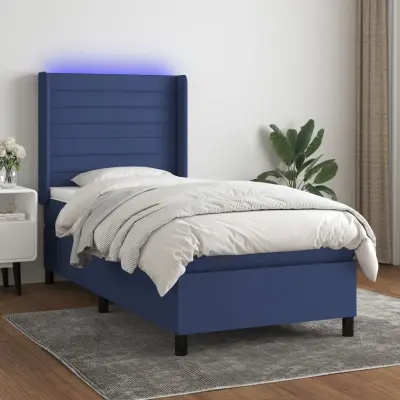 The Living Store Box spring postelja z vzmetnico LED modra 80x200 cm blago - Box Spring Postelja