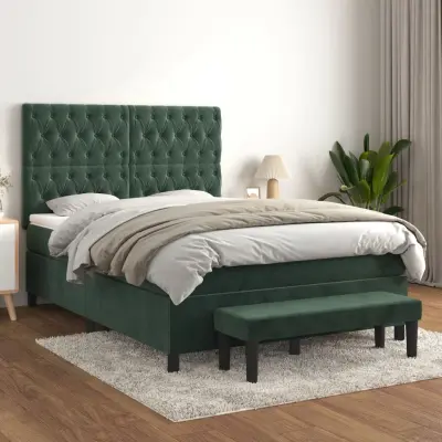 The Living Store Box spring postelja z vzmetnico temno zelen 140x190 cm žamet - Box Spring Postelja