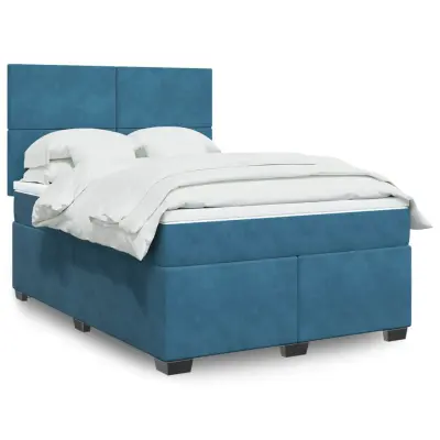 The Living Store Box spring postelja z vzmetnico modra 140x190 cm žamet - Box Spring Postelja